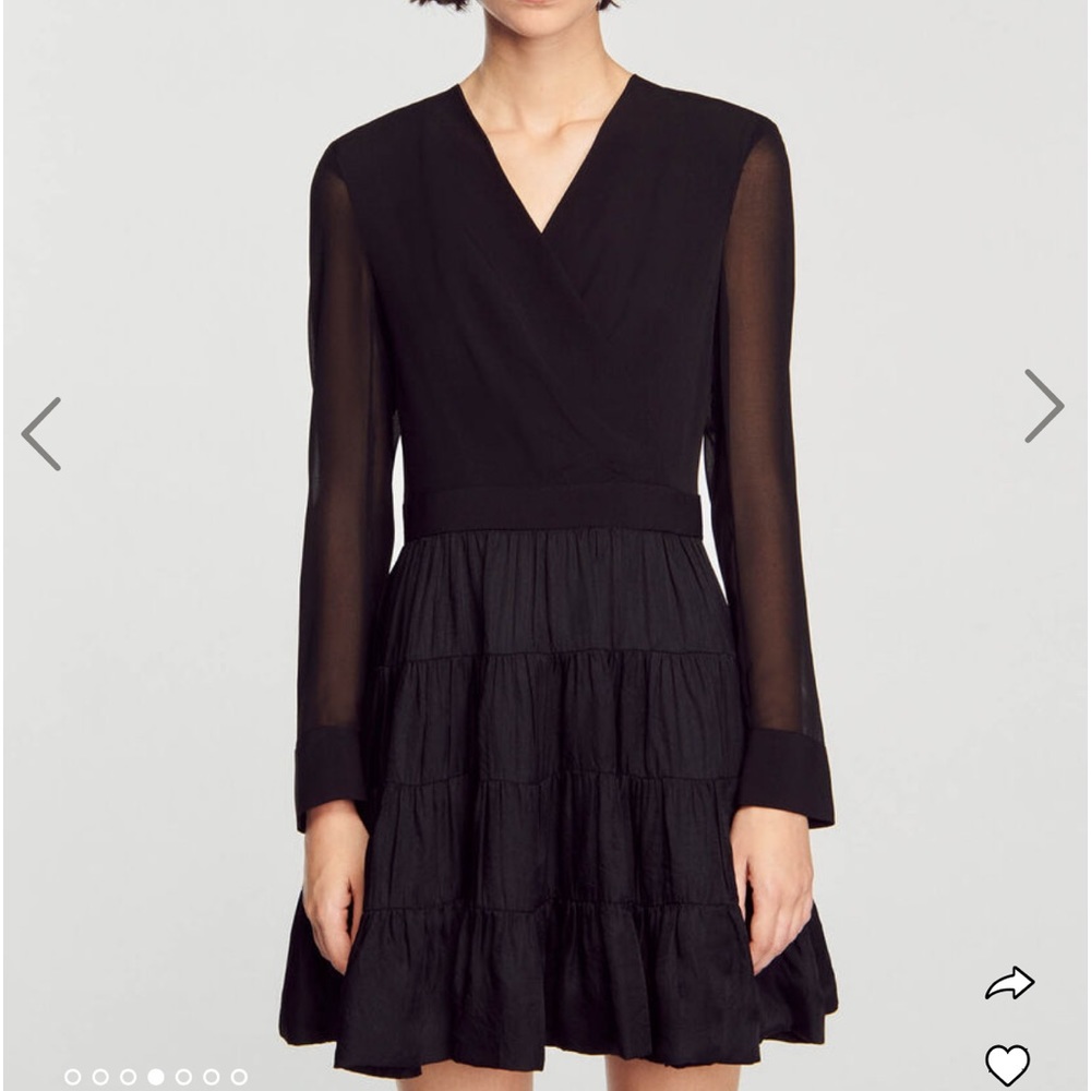 SANDRO Ginette Dress in a size 40 Medium 8 Sheer long sleeve shoulder pad